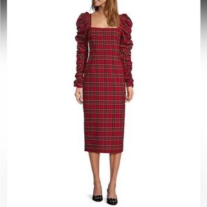 NWT  Antonio Melani Elena
Plaid Puff Sleeve Midi Dress